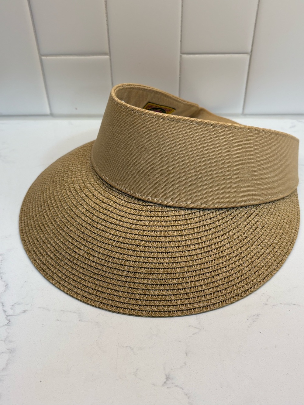 SCALA Collezione Women's Straw Sun Visor Wide Brim Adjustable Tan Hat
